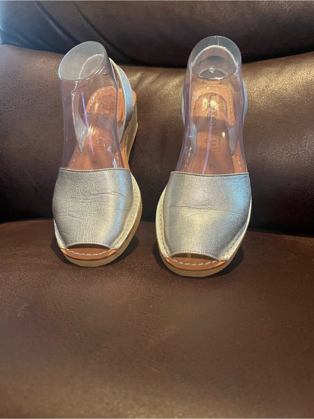CalaXini Women's Metallic Silver Open-Toe Wedge Sandals
